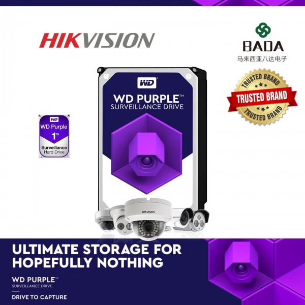 1TB / 2TB / 3TB / 4TB Hikvision WD Western Digital Purple Surveillance Security HDD 24/7 durable designed for CCTV Hikvision DVR Recorder Recording 5400RPM SATA 6GB/s 64MB Cache 3.5' HDD 